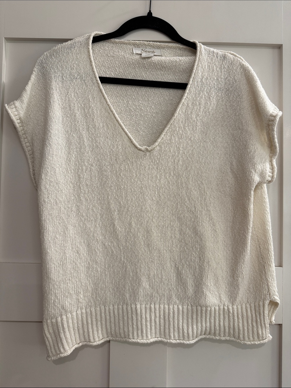 Natural Reflection Cream V-Neck Knit Short Sleeve Sweater